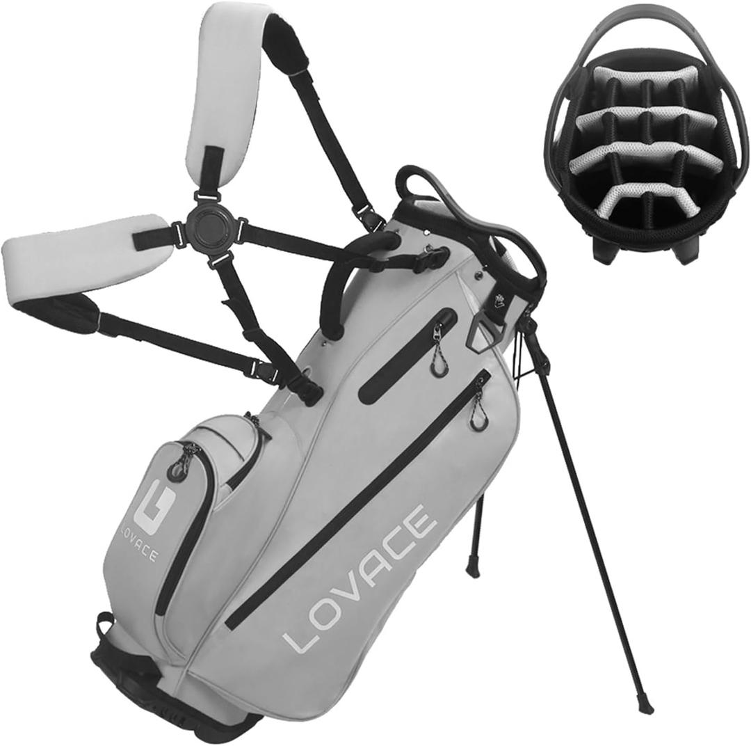 LOVACE 14 Way Golf Stand Bag, Lightweight Golf Bag with Stand for Men and Women (Gray) 8.7"L x 11"W x 35"H