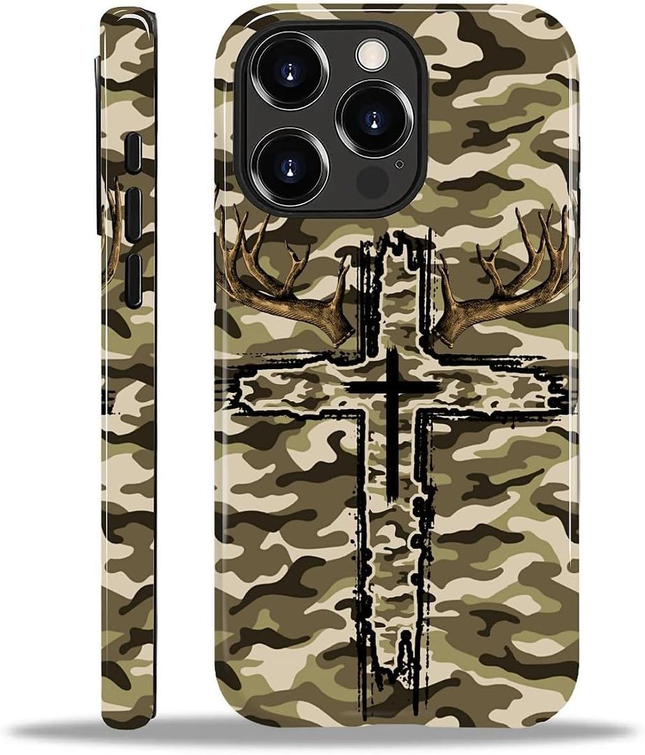 For IPhone 12 Pro Max Case 2-in-1 Glossy All Inclusive Anti Fall Doublelayer Protection Soft TPU+PC Back Pattern Case Compatible with iPhone 12 Pro Max 6.7inch for Boys/Men Camouflage Cross