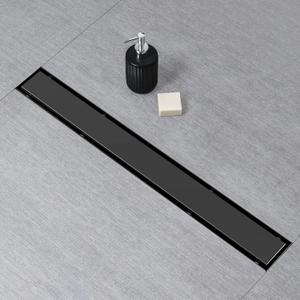 SaniteModar Linear Shower Drain, Black Shower Drain 30 inch with Flat and Tile Insert 2 in 1 Panel, 304 Stainless Steel Black Linear Shower Drain with Hair Strainer and Leveling feet