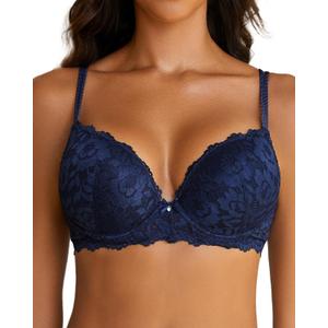 Push Up Bras for Women Add 2 Cups Sexy Lace Cleavage Extra Padded Plunge Bra Underwire 34A