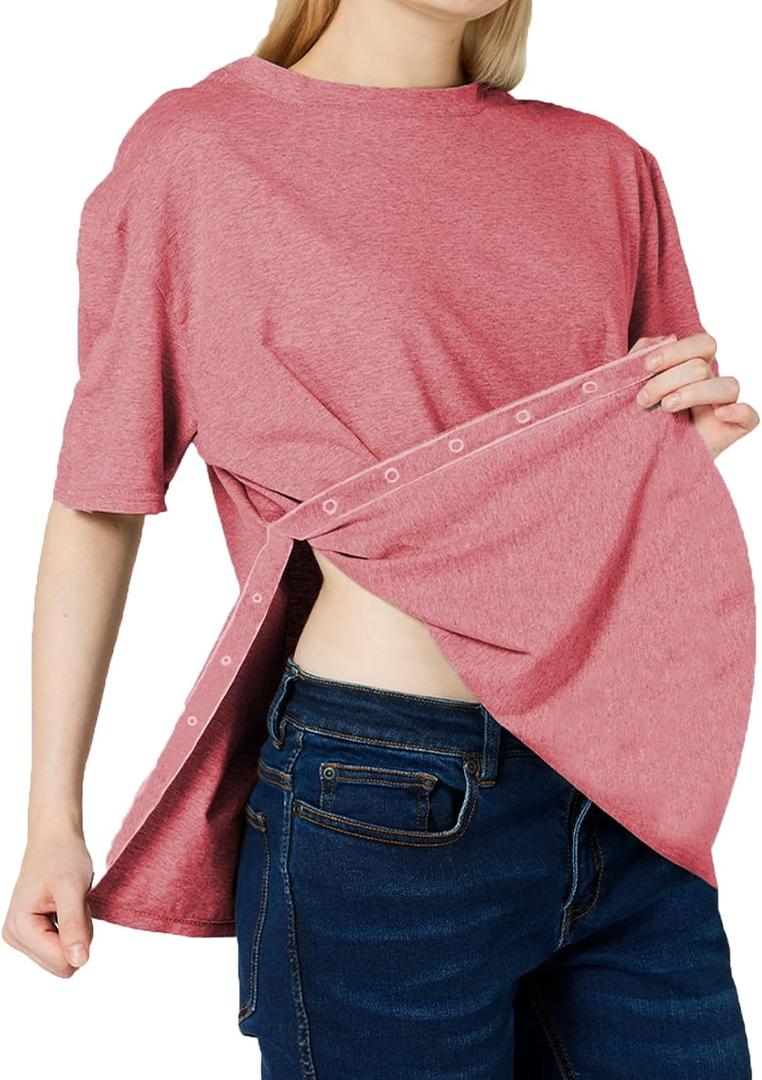 Post Shoulder Surgery Shirts for Women-Full Snap-Open Arm Shoulder Recovery Clothing-Chemo Clothing (Small, Red)