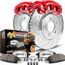 PowerStop Front Brake & Caliper Kit for Dodge Ram 2500 2009-10 |Ram 3500 2009-10 |Ram 1500 2012 |2500 2011-18 - Drilled & Slotted Disc Rotors + Z36 Brake Pads + Red-Powder Coated Calipers, KC5411-36