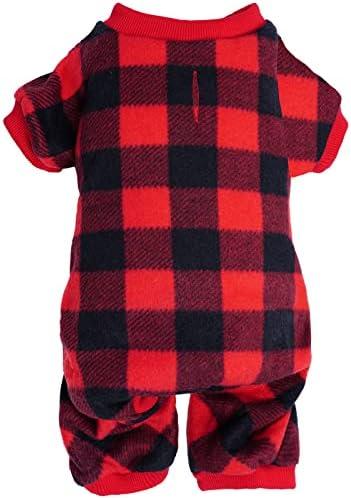 Topbuti Pet Christmas Pajamas Red Black Buffalo Plaid Jumpsuit Dog Cat Soft Winter Clothes Puppy Doggie Checkered Sweater Apparel (L)
