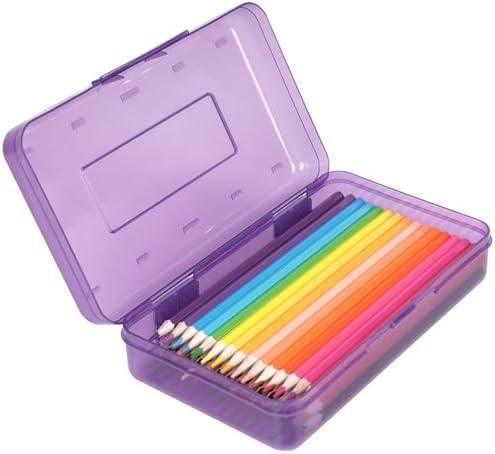 3 x DANRONG Large Capacity Colored Pencil Case, Pencil Box, Plastic Pencil Boxes for Kids Adults Girls Boys, Hard Crayon Box Storage with Snap-tight Lid for School office Supplies (Clear Purple)