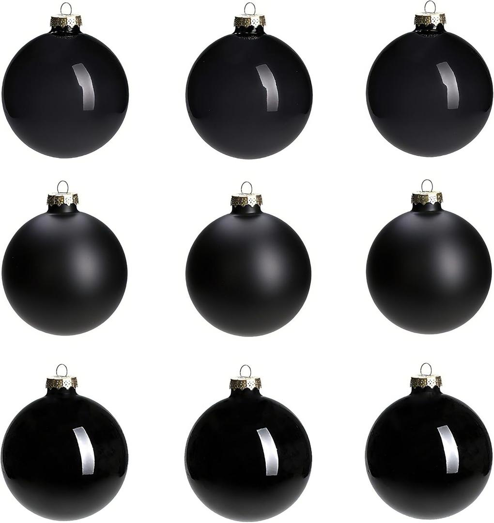 Black Glass Christmas Ball Ornaments for Xmas Trees, 3.15 Christmas Hanging Ornaments Set of 9 for Holiday Party Xmas Tree Decorations Gifts