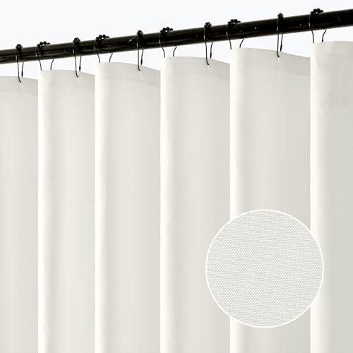 ANRODUO White Extra Long Shower Curtain, 84 Inch Long Fabric Shower Curtain Set with 12 Metal Hooks, Waterproof & Heavy Duty Polyester, Button Hole Design, Machine Washable for Bathroom, 72 x 84