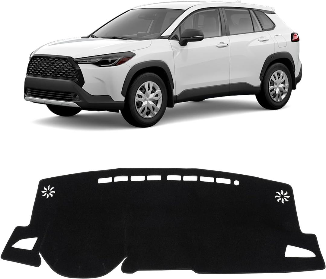 KUST Car Dash Cover for Toyota Corolla Cross 2022-2024 2025 2026 (NOT fit Toyota Corolla) Polyester Non-Slip Center Console Dash Cover Interior Accessories Custom Fit Dash Cover No Glare Black