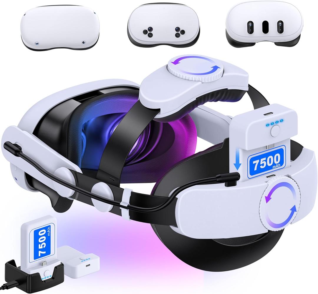 Kawaye Comfort Head Strap with 2X75000mAh Battery Packs for Meta Quest 3S/Quest 2/Quest 3 Head Strap, Double Knobs Adjustable Elite Strap Replacement, VR Headset Accessories Strap