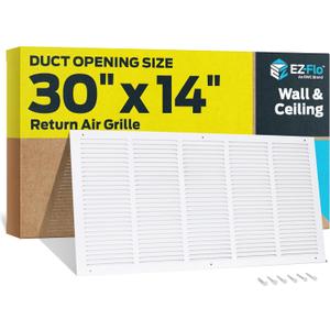 EZ-FLO 30 x 14 Inch (Duct Opening) Return Air Vent Cover for Wall or Ceiling, Solid Steel Return Air Grille, HVAC Vent Cover, White, 61650