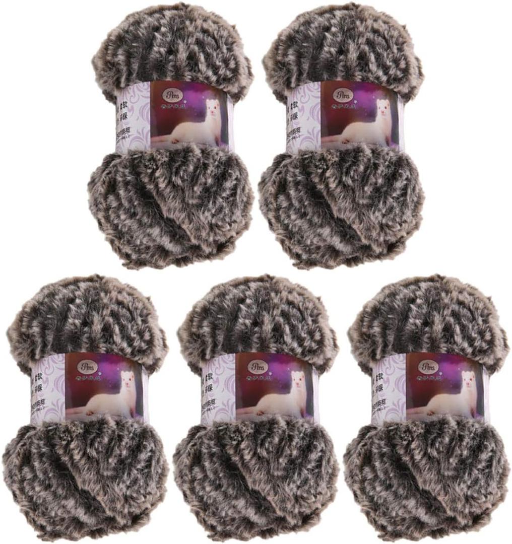 5 Pack of Soild Wool Fur Fluffy Plush Thick Knitting Yarn Supper Soft Fur Crochet Yarn for DIY Knitting Scarf Coat Gloves Hat Rugs Clothes Knitting Projects 250g