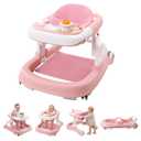 Baby Walker with Wheels, 5-in-1 Foldable Infant Toddler Walker for Boys Girls 6-18 Month,One-Step Fold Structure, 3 Adjustable Heights, Detachable Seat,Push Walker with Speed Control Wheels, Pink
