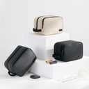 2 x Toiletry Bag for Women, Water-resistant Travel Toiletry Bag, PU Leather Cosmetic Makeup Organizer, Travel Bag for Travel Size Toiletries, Beige