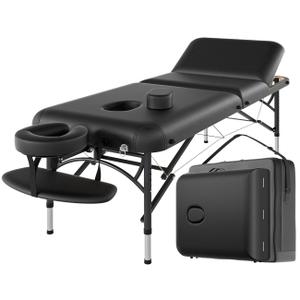 CLORIS 84" Professional Massage Table Portable 3 Folding Lightweight Facial Salon Spa Tattoo Bed Height Adjustable with Carrying Bag & Aluminium Leg Hold Up to 1100LBS (Black-3 Section-aluminum Leg)