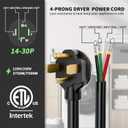 POWGRN 30 Amp 4 Prong Dryer Cord 6 FT Black, 10/4 Gauge Appliance Dryer Power Cord NEMA 14-30P to 4-Wire, Pure Copper Wire, ETL Listed