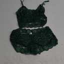 Lilosy Sexy Sheer Floral Lace Pajamas Lingerie Set High Waist Sleepwear Bra and Panty 2 Piece Nightwear (Medium, Army Green)
