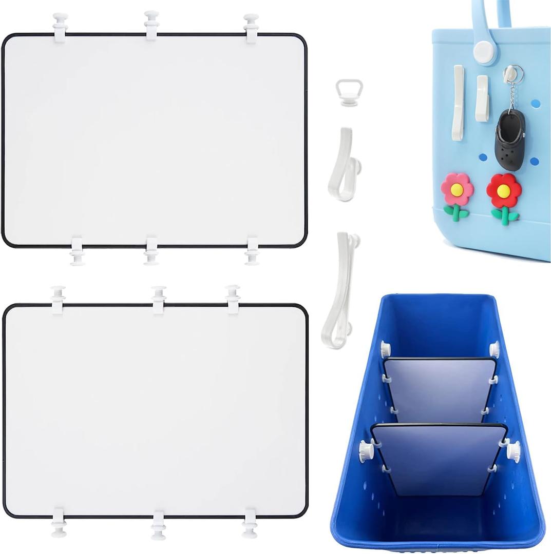 2Pcs Divider Tray & 3Pcs Hooks Compatible with Bogg Bag Accessories Inserts,Adjustable Divider Tray for Divide Space Storage,Insert Charms Key Cup Holder Connector, White