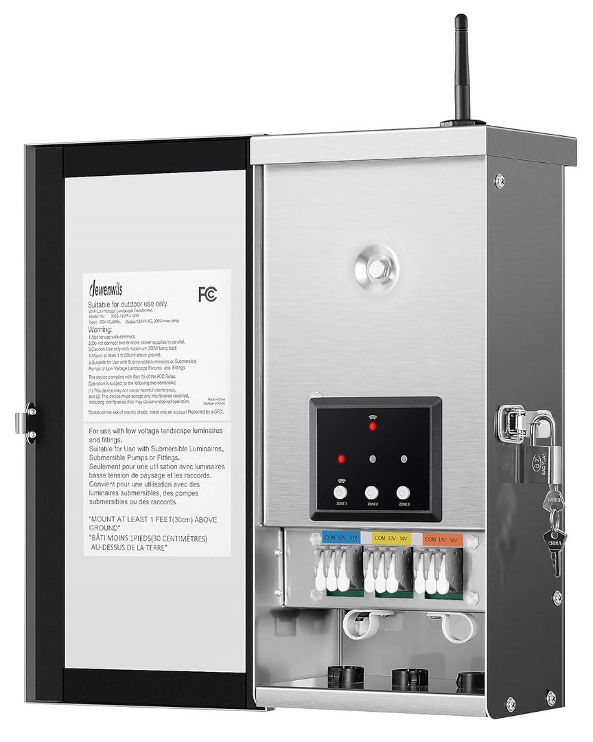 DEWENWILS 300W Wi-Fi Low Voltage Landscape Transformer with 3 Zones, 2.4GHz Smart Low Voltage Transformer, 120V AC to 12V/14V AC, Landscape Lighting Transformer for Outdoor Lights, LED Lights