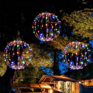 Set of 3 Christmas LED Light Balls, Hanging Tree Globe Fold Flat Metal Frame Ball Light Indoor Outdoor Christmas Decoration (Multicolor)