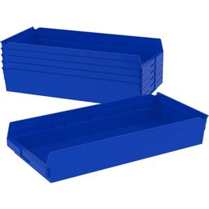 Akro-Mils 30174 Plastic Shelf Bins, Heavy Duty Storage Bins for Garage, Closet, and Drawer Organization, 24-Inch x 11-Inch x 4-Inch, Blue, 6-Pack