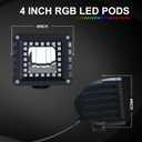 Lpteso RGBW LED Light Bar 50 inch 288W Flood Spot Combo Beam 2PCS 4 Inch 18W Flood RGB LED Pods with 16 Solid Colors Chasing RGB Halo Ring Changing with Strobe Flashing with Rocker Switch Wiring