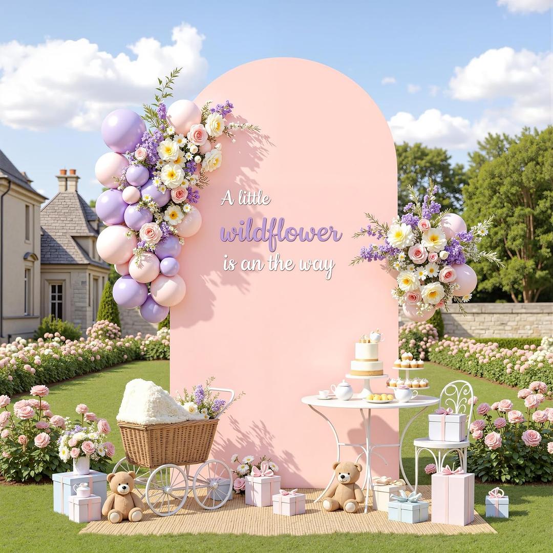 Pale Pink Arch Backdrop Cover 6.6FT Polyester Fitted Wedding Arch Stand Covers Round Top Chiara Arch Covers Stretchy Backdrop Cover for Birthday Party Ceremony Banquet Decoration