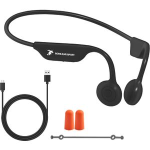 Bone Conduction Headphones - Wireless 5.4 Open Ear Headphones with Mic, 8H Playtime, Earplugs, Elastic Cord, IPX6 Waterproof Earbuds for Running/Cycling/Climbing, Black