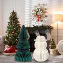 31.1" Large Christmas Tree Honeycomb Paper Xmas Tree and Snowman Decorations Huge Folding 3D Home Centerpiece Christmas Honeycombs Decor for Xmas Indoor Home Holiday Winter Decor,2 Pcs,Green and White