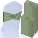 Moukeren 100 Pcs Spandex Chair Sashes Bows Bands Slider Sashes for Chair Covers Elastic Bands Ties Ribbon Decorations for Wedding Party Events Ceremony Birthday Banquet(Sage Green)