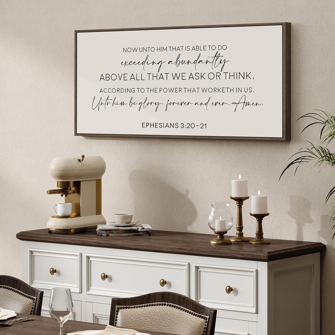 Framed Christian Wall Art, Inspirational Bible Verse Canvas Print Ephesians 3:20-21, Faith Based Scripture Sign for Dining Room Bedroom Office Hallway, 40x16 Inch