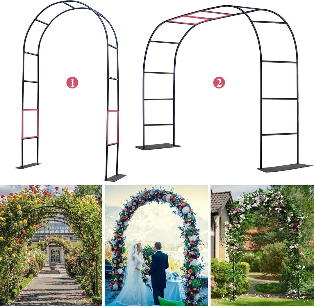 Thickened Tube Garden Arch Trellis - 4.6ft Wide x 7.9ft High or 7.6ft Wide x 6.4ft High - Garden Trellis for Climbing Plants - Stable Garden Arbor, Birthday Party Wedding Arch Decoration (with base)