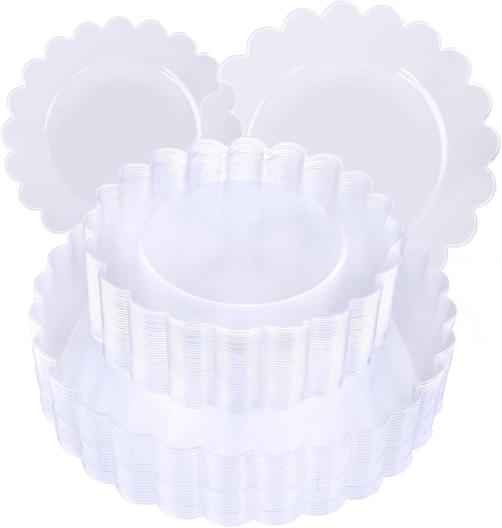 Supernal 100pcs Clear Plastic Plates, Disposable Plastic Plates Heavy Duty, Premium Plate, Includes 50 Clear Dinner &50 Dessert Plate, for Party, Wedding, Brial Shower