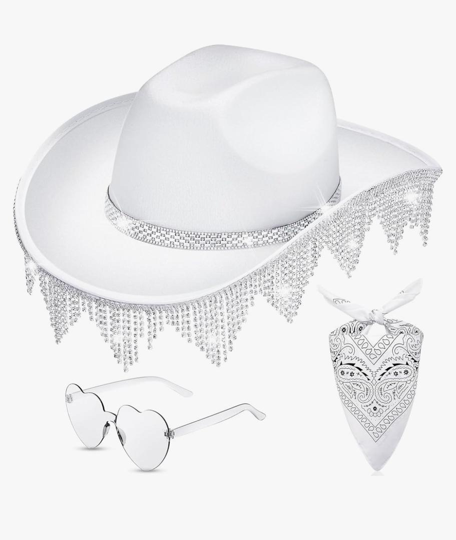 Hercicy Rhinestone Cowboy Hat for Women Men Glitter Western Cowgirl Hat Halloween Costume, Cosplay, Concert, Party