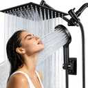 Shower Head, 8 inch Multifunction High Pressure Rain Shower Head with Handheld Spray Combo with 11'' Angle Adjustable Extension Arm/Flow Regulator/Shower System Matte Black