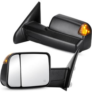 Pair Towing Mirrors Rear View Mirrors fit for 2002 2003 2004 2005 2006 2007 2008 Dodge Ram 1500, 2003-2009 Dodge Ram 2500 3500 Manual Folding Flip Up Heated Side Mirror with Amber Turn Signal light