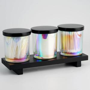 3 Pack Qtip Holder,Apothecary Jars for Cotton Balls,Swabs,Floss Picks,Hair Ties,Glass Bathroom Organizers and Storage Container with Lids Tray Set,Bathroom Vanity Accessories Decor (Black)