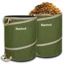 Rachmi 47 Gallon Collapsible Trash Can 2-Pack with Hard Bottom | Extra Large Reusable Yard Leaf Waste Bag Outdoor Pop Up Recycle Bin for Camping, Green