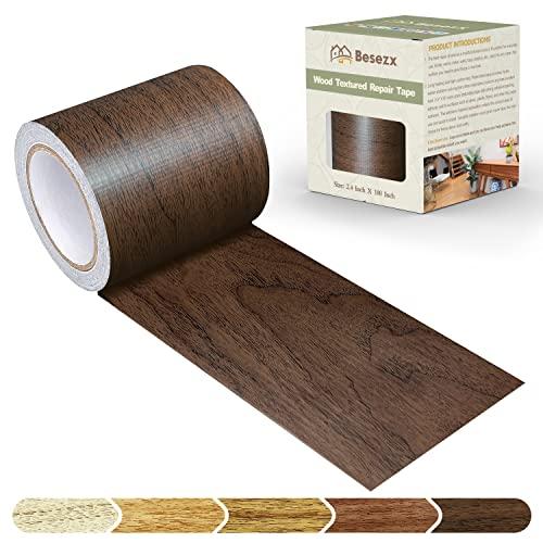 Besezx Wood Grain Repair Tape, 2.4" X180'', Self Adhesive Wood Grain Repair Patch for Tables, Chairs, Baseboards, Doors, Windows, Floors, All Kinds of Furniture Renovation, Handicraft DIY. (Dark oak)