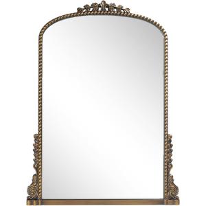 Vintage Baroque Arched Mirror - Traditional Ornate Antique Brass Wood Frame - 24"X32" - Perfect for Entryway, Fireplace, Living Room, Hallway, Bathroom