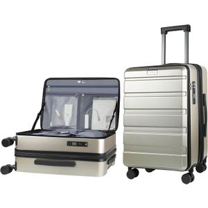 KROSER Carry On Luggage with Spinner Wheels & Built-in TSA Lock, Expandable Top Opening Hard Shell Suitcase Large Capacity Durable Rolling Luggage with USB Port, Carry-On 20-Inch, Champagne