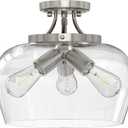 VONLUCE Semi Flush Mount Ceiling Light, 13.8" Ceiling Light Fixture with Clear Glass Shade, E26 Base, 3-Bulb Industrial Lighting Fixture for Hallway Entryway Bedroom, Brushed Nickel, ETL Certificated