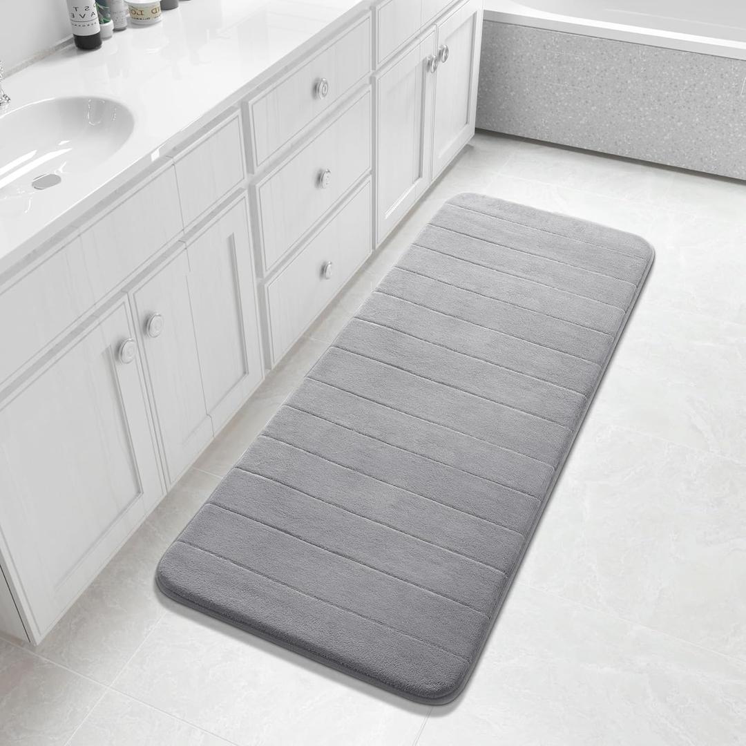 Yimobra Bathroom Runner 55"x24", Non Slip Memory Foam Bath Mat, Super Soft Water Absorbent Hallway Carpet, Machine Washable Rug for Vanity Tub Shower, Gray  