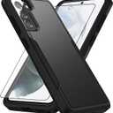 Asuwish Phone Case for Samsung Galaxy S21 FE 5G with Tempered Glass Screen Protector Cover and Slim Thin Full Body Protective Cell Accessories S 21 EF S21FE5G UW S21FE 21S G5 6.4 inch Women Men Black