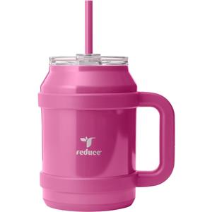 REDUCE Reusable 50 oz Cold1 Water Tumbler – Ergonomic Handle – Double-Wall Insulation – Sturdy Desktop/Tabletop Mug with Lid and Straw – BPA-Free – Stainless Steel for Gym, Home, or Office– Sangria