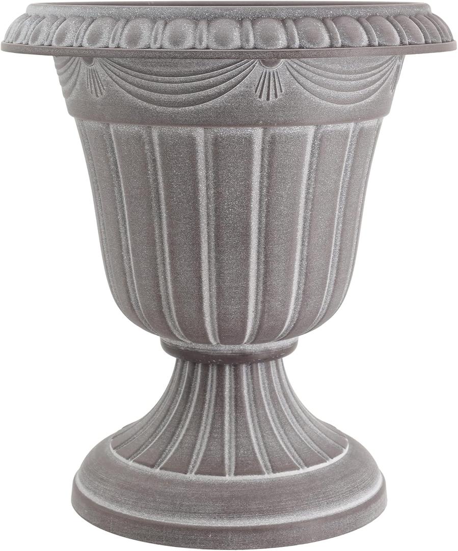 Arcadia Garden Products PL00CW Classic Traditional Plastic Urn Planter Indoor/Outdoor, 16" x 18", White Wash
