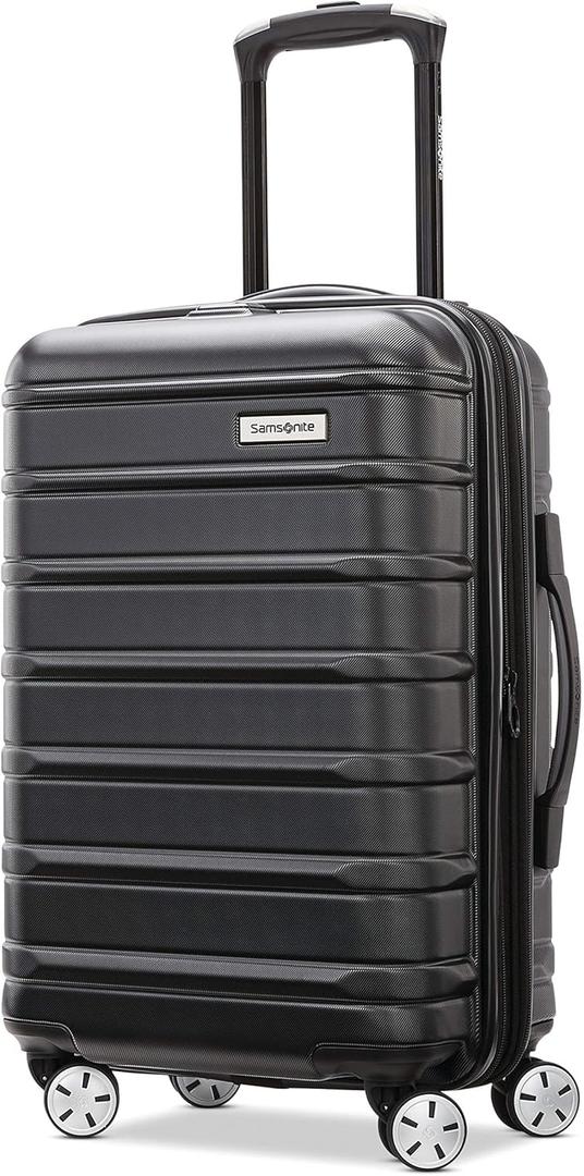 Samsonite Omni 2 Global Carry-On Spinner Luggage - Compact Size For International Travel - Airline-Approved - Features Expandable Polycarbonate Shell, 360 Wheels, USB Power Hub - Charcoal - Black