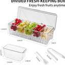 Ice Chilled Condiment Caddy, Stackable Chilled Condiment Containers, Serving Platters with Lid and 5 Removable Compartments, Set of 5 Serving Spoons & 2 Clips (1pack)