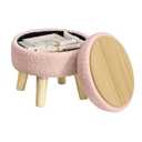 SONGMICS Storage Ottoman, Foot Stool, Round Ottoman with Padded Seat, Foot Rest with Wood Legs, Small Table, for Hallway, Living Room, 12.2 Inches, Teddy Fleece, Jelly Pink ULOM515SA01 (12.2"D x 12.2"W x 11.4"H)