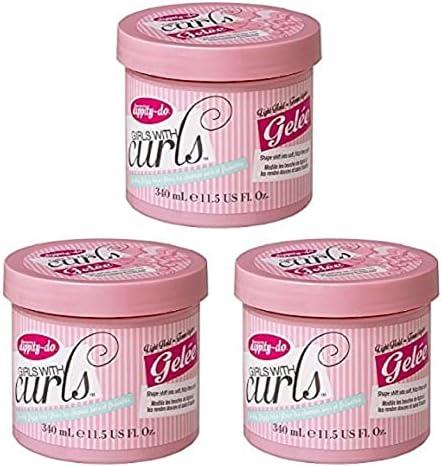 Dippity Do Girls with Curls Light Hold Gel - Shape, Smooth & Separate Curls - Sulfate Free, Aloe, Vitamin E & Wheat Protein - Frizz Free, Never Crunchy - 3 Pack (11.5 fl oz each)