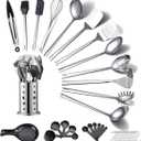 Stainless Steel Kitchen Utensils Set 40 Pieces, Cooking Utensil Set with Utensils Holder, Kitchen Gadgets Kitchen Essentials New Home, House, Appartment Must Have, Metal Spatula Set
