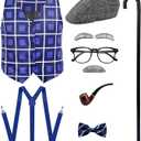 Yi-gog Old Man Costume Grandpa Old Person Outfit Suit Vests Old Man Set (8-10Y, Blue)